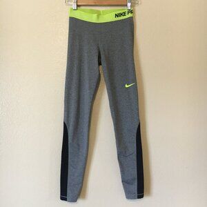 Nike Pro Warm Training Tights S Grey Black Leggings Dri Fit Logo Running Gym